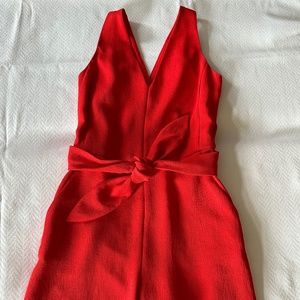 Wilfred Red Sleeveless V-Neck Jumpsuit with Waist Tie